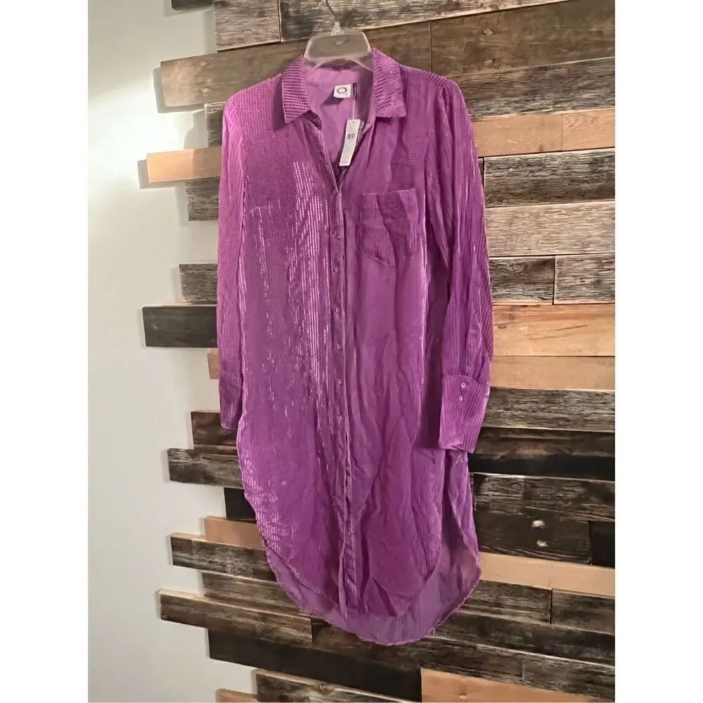 Anthropologie Akemi + Kin NWT Purple shire Velvet Striped Tunic Duster Sz S